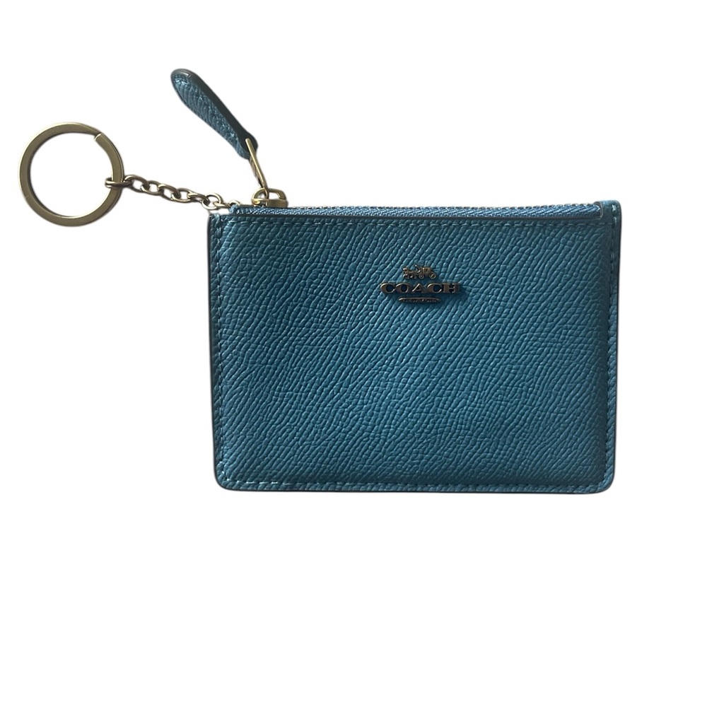 COACH cross grain leather mini skinny credit card wallet and key chain